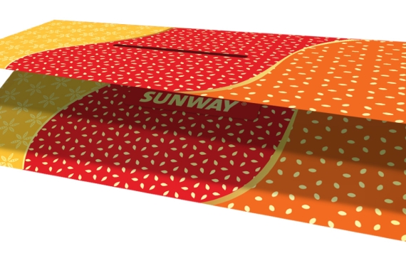 A frontal view of an open Sunway Group’s festive packets to showcase the matching intricate design within.