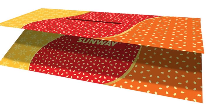 A side view of Sunway Group’s sustainable festive packets for year 2022
