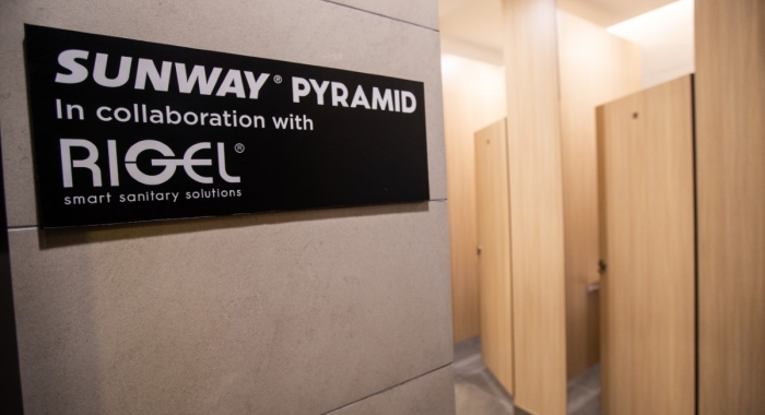 Signage of Sunway Pyramid’s smart toilet collaboration with RIGEL smart sanitary solutions