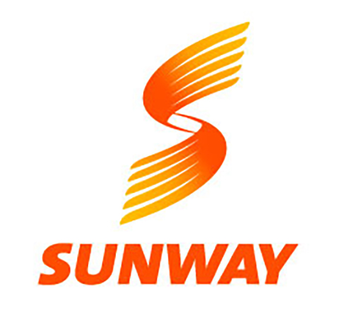 Two interlocking orange palms that signify an S – Sunway's second logo
