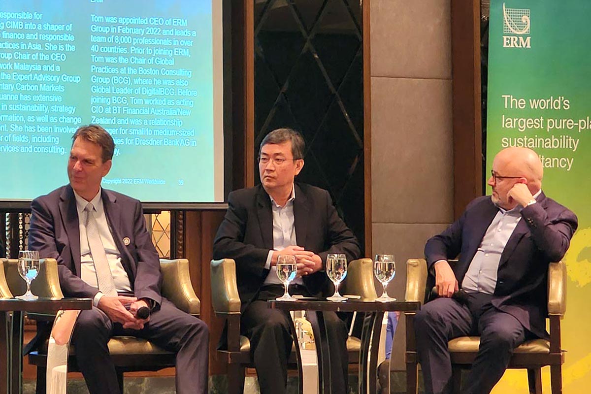 A shot of Mr. Ong at a session, giving a speech on ESG.