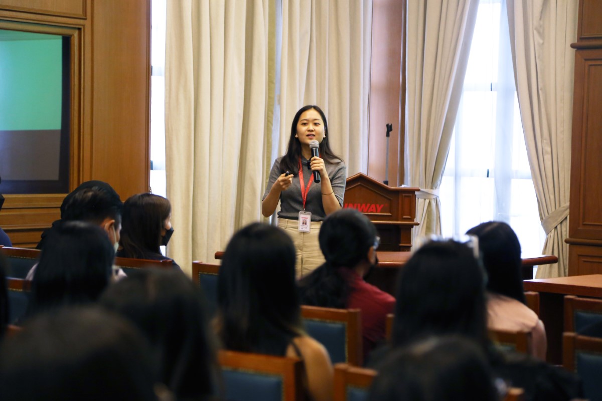 A mid-shot of our Sunway Group Sustainability team giving workshops to our staff on ESG mattters, with Sunway staff in the foreground.