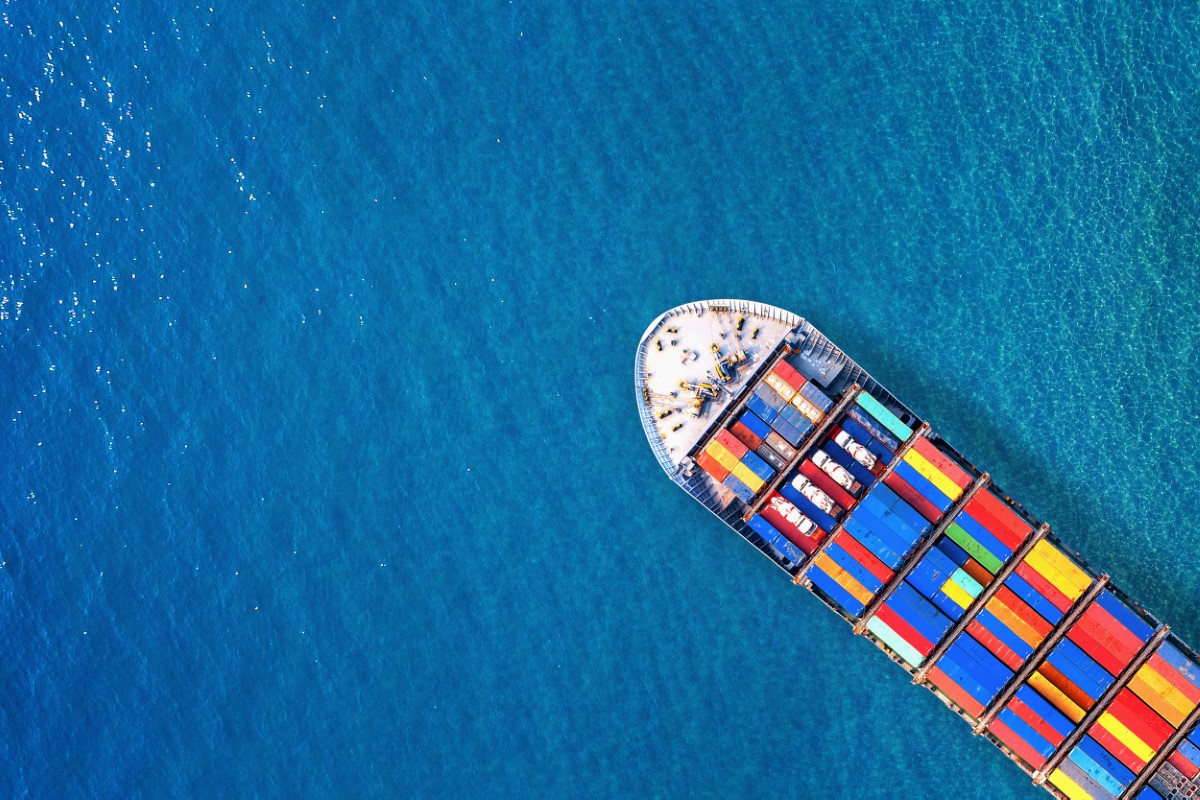A rocket view of a ship in the sea
