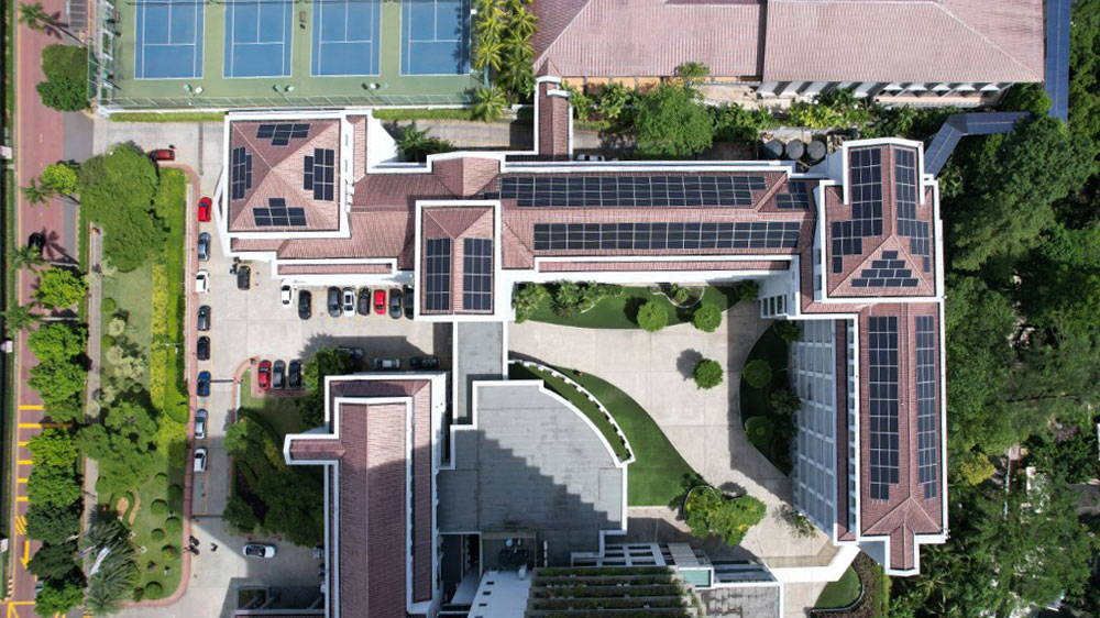 Top-down shot of the solar panels at Menara Sunway