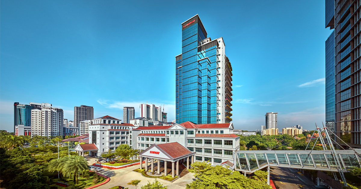 A mid drone shot of Menara Sunway