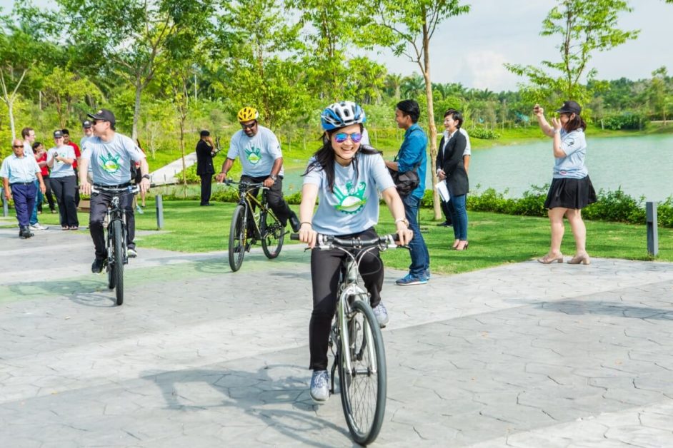 Sarena Cheah cycling at Emerald Lake in Sunway City Iskandar Puteri