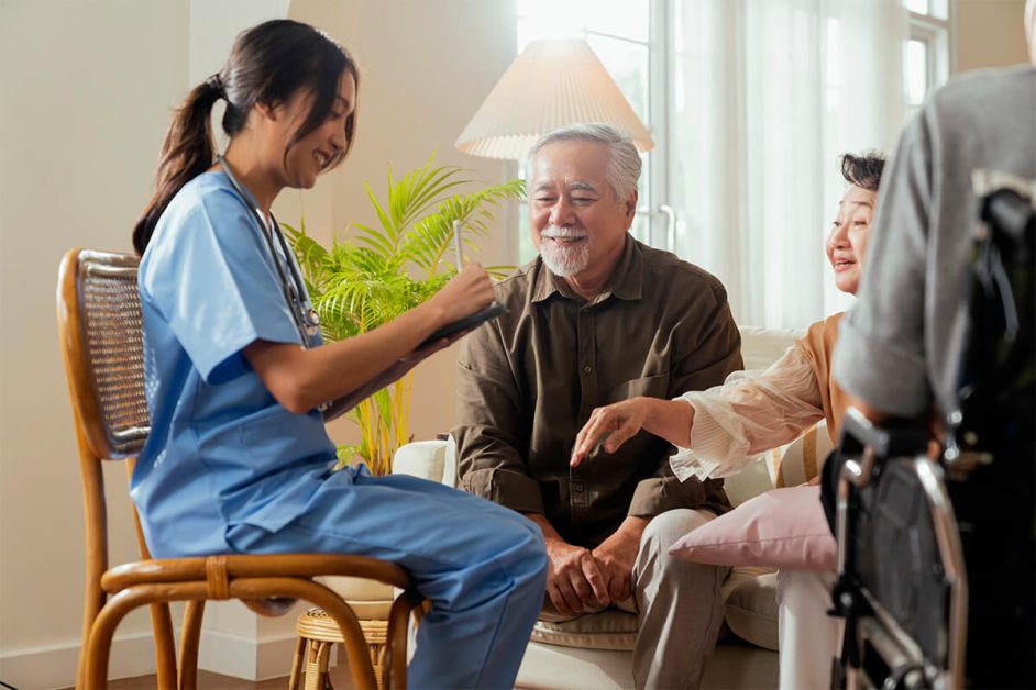 A nurse conducting health checks for elderly residents