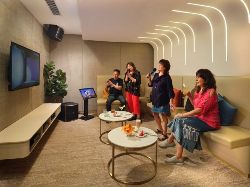 Elderly residents enjoying a karaoke session at Sunway Sanctuary&rsquo;s karaoke lounge