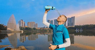 A man cooling himself after a run at Sunway South Quay Lake