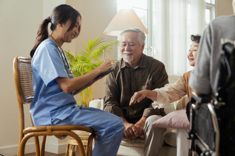 Nurse taking care of elderly people