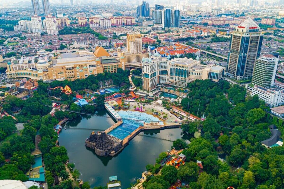 Drone shot of Sunway Lagoon theme park
