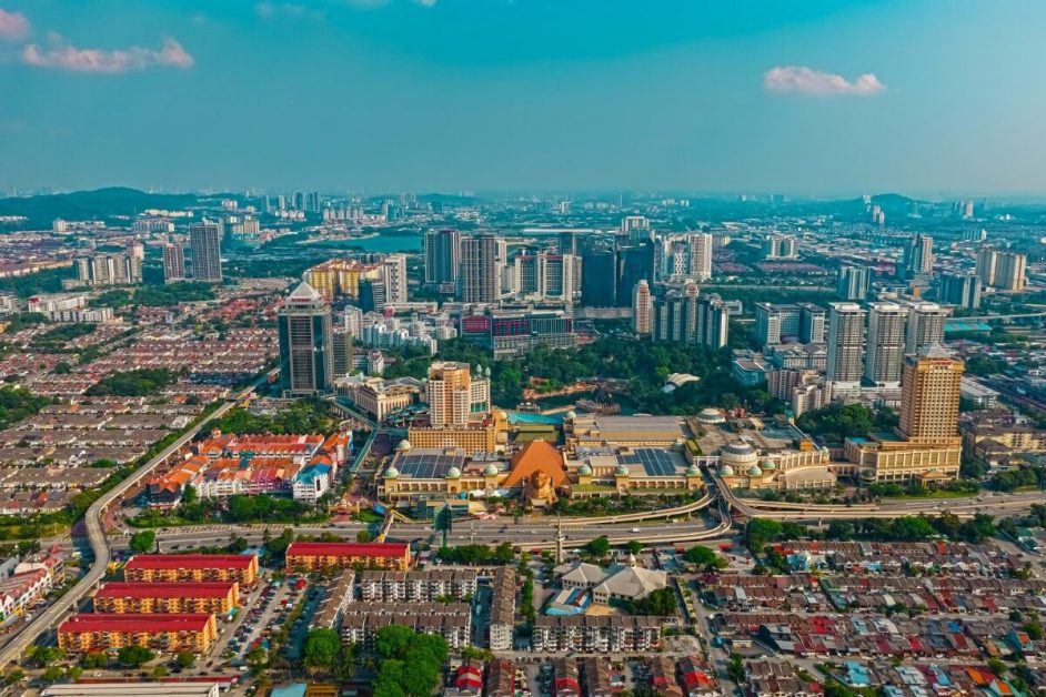 Wide drone shot of Sunway City Kuala Lumpur